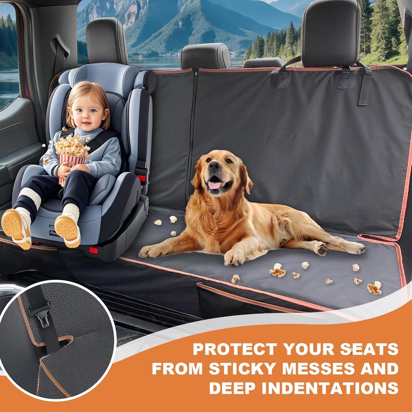 Dog Car Seat Cover for Back Seat, Waterproof PU Leather Bench Seat Covers for Trucks Ford F 150/Ram 1500/Chevy Silverado/GMC Covers, Non-Slip Back seat Pet Cover for Dogs in Car, Easy to Use and Clean - Pet Explorer