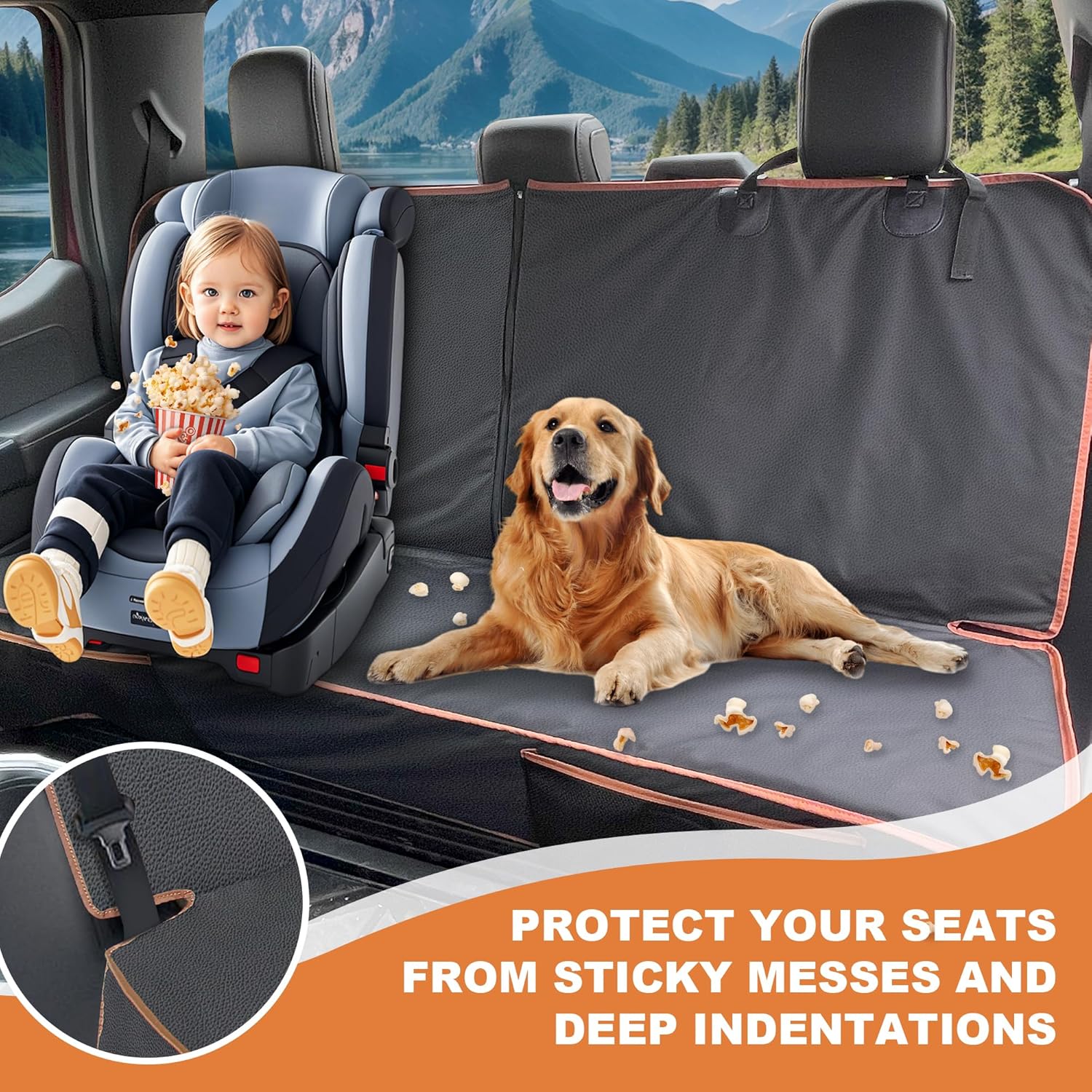Dog Car Seat Cover for Back Seat, Waterproof PU Leather Bench Seat Covers for Trucks Ford F 150/Ram 1500/Chevy Silverado/GMC Covers, Non-Slip Back seat Pet Cover for Dogs in Car, Easy to Use and Clean - Pet Explorer