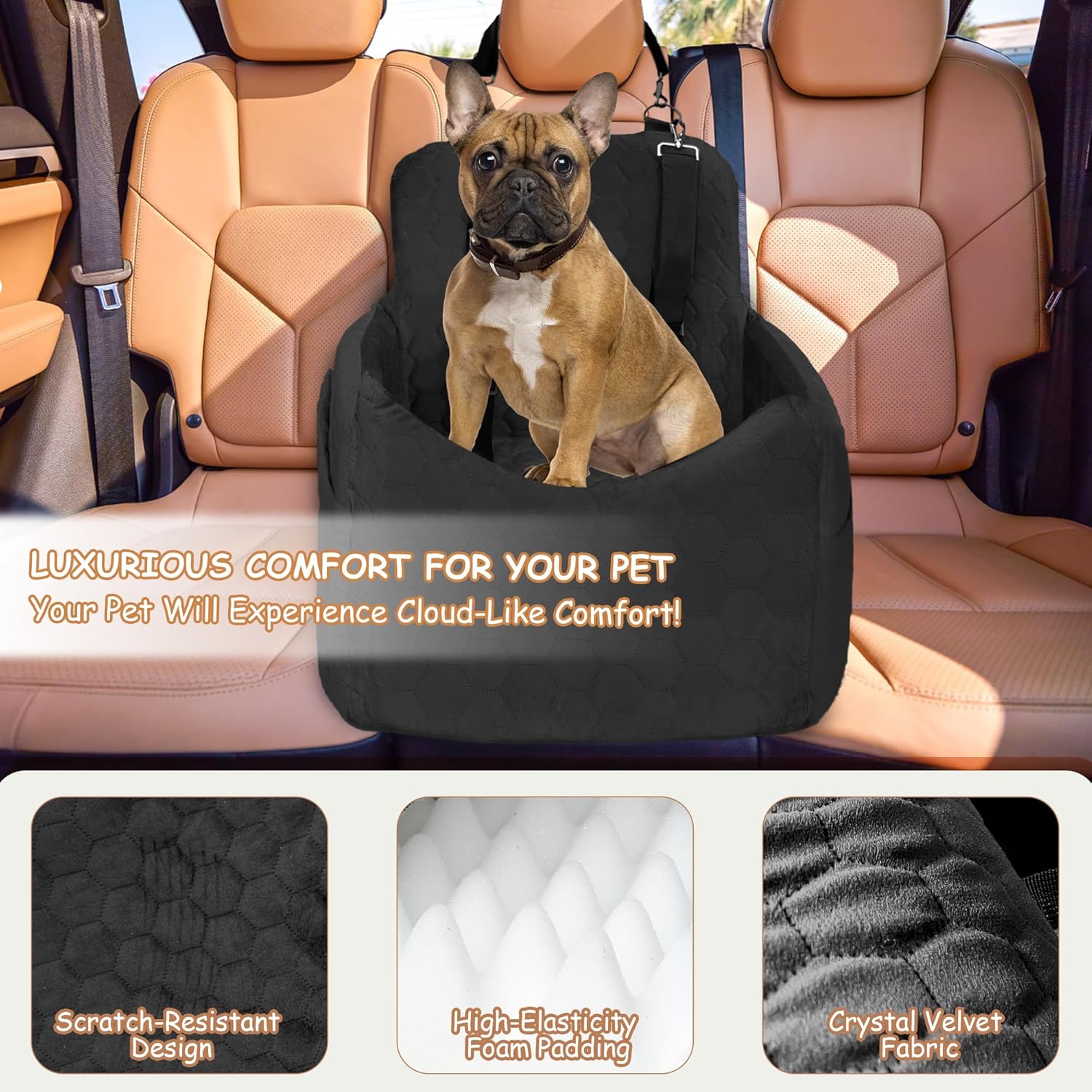 Dog Car Seat for Small/Medium Dogs - Dog Booster Seat with Safety Straps & Non-Slip Base, Travel Pet Car Seat with Storage Pockets, Washable & Removable, Suitable for Dogs Under 35 lbs (Black) - Pet Explorer