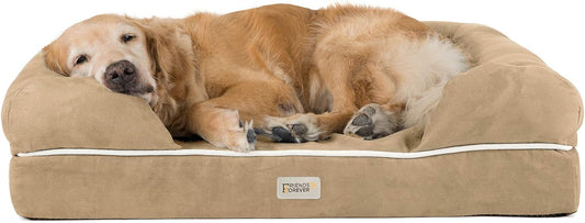 Friends Forever X-Large Dog Bed, Orthopedic Dog Sofa Memory Foam Mattress, Calming Dog Couch Bed, Wall Rim Pillow, Water Resistant Liner, Washable Cover, Non-Slip Bottom, Chester, X-Large Khaki Beige - Pet Explorer