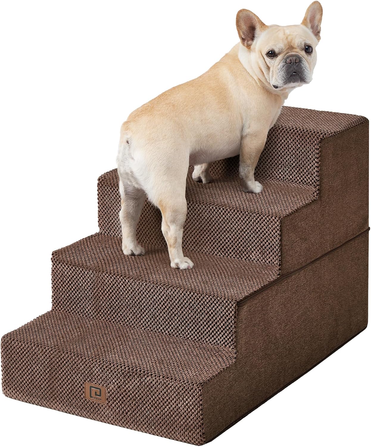 EHEYCIGA Dog Stairs for Bed 20" H, 4-Step Extra Wide Dog Steps for High Bed, Pet Steps for Small Dogs and Cats, Non-Slip Balanced Pet Ramp Indoor, Brown - Pet Explorer