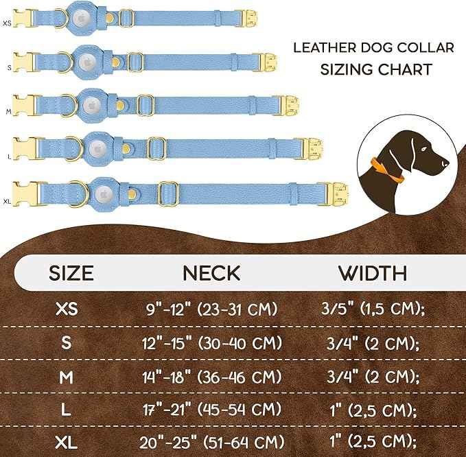 Leather Airtag Dog Collar - Soft Tracking Dog Collar with Apple AirTag Holder and Metal Buckle - Safety GPS Pet Collars for Small Medium Large Dogs Puppy Pink Red (Cornflower, XL, 20"-25" Neck Fit)
