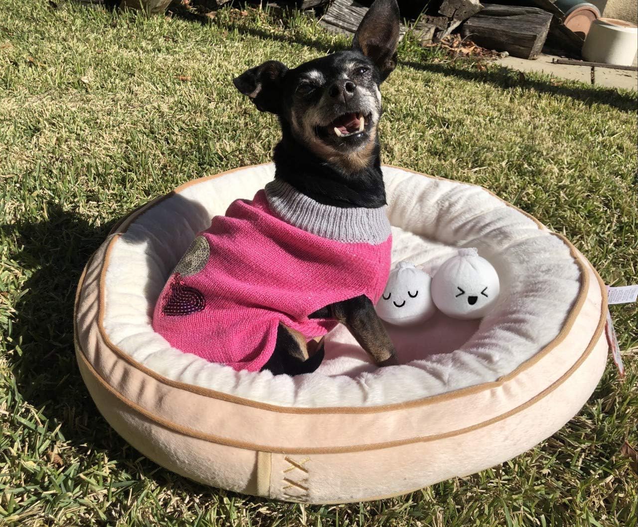 TONBO Soft Plush Small Cute and Cozy Food Dog Cat Bed, Washer and Dryer Friendly (Dim Sum) - Pet Explorer