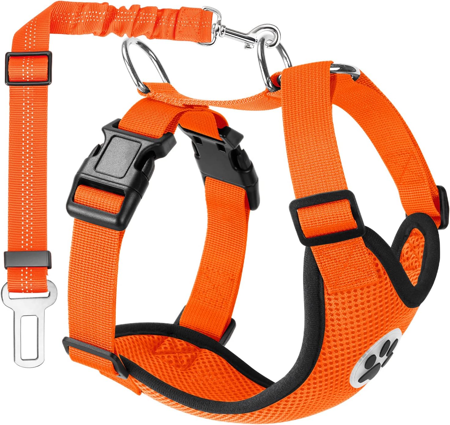 Lukovee Dog Seat Belt - Adjustable Dog Car Harness for Large, Medium & Small Dogs, Soft Padded & Breathable Mesh Dog Seatbelt with Vehicle Connector Strap (Orange, XX-Small) - Pet Explorer