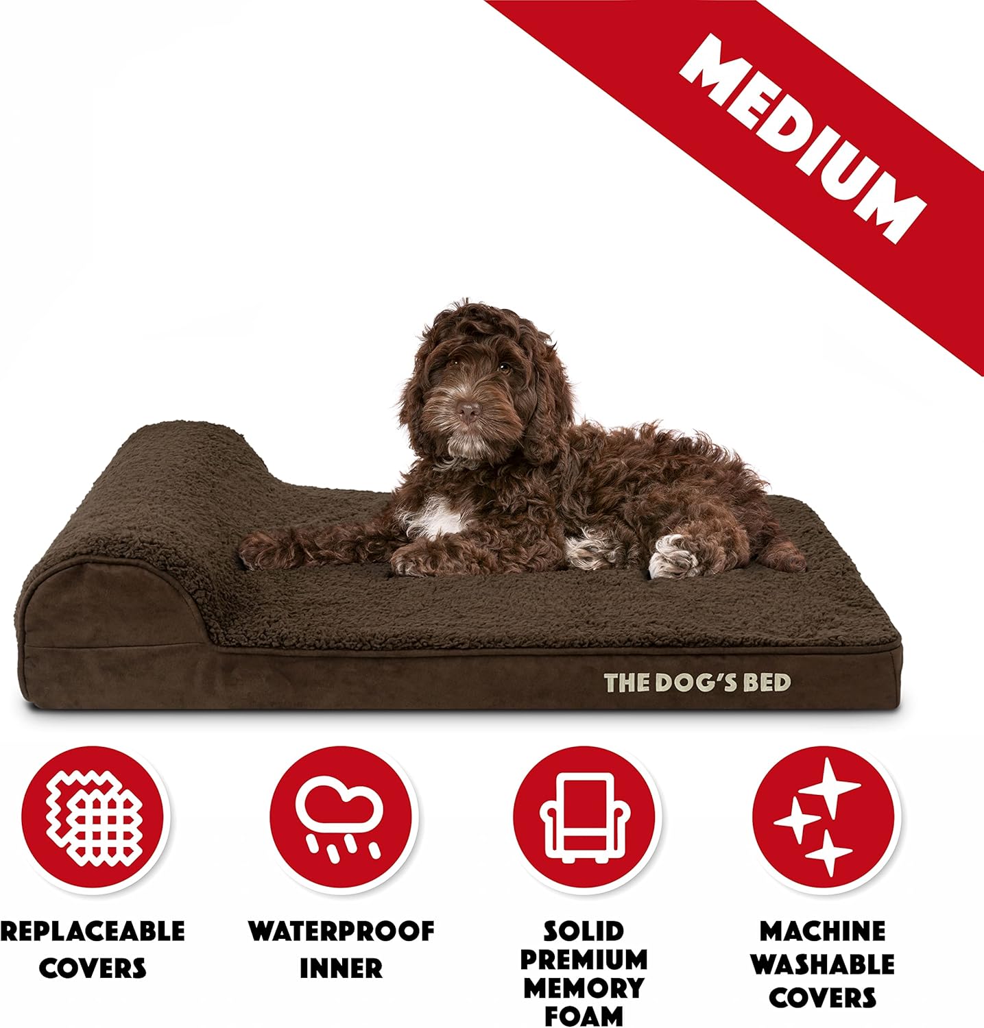 The Dog’s Bed Orthopedic Headrest Dog Bed Med Brown 34x22, Memory Foam, Pain Relief for Arthritis, Hip & Elbow Dysplasia, Post Surgery, Lameness, Veterinary Approved, Waterproof Washable Cover - Pet Explorer