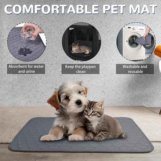 Pet Dog Cat Playpen with Waterproof Pad,Portable Puppy Kitten Rabbit Crate and Other Small Animals Kennel Cage Tent for Indoor Outdoor Travel Camping,Water-Resistant Breathable Shade Cover (Grey S)