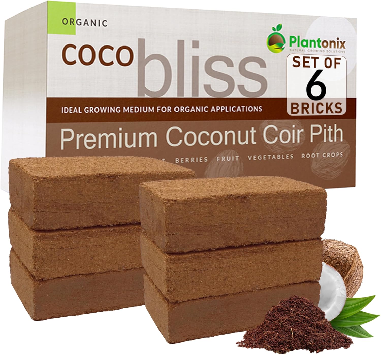 Coco Bliss 650gm Bricks (6-Pack) - Organic Coco Coir for Plants - OMRI-Listed Coco Coir for Garden Soil & Potting Mixes - Coconut Fiber Mixes with Potting Soil for Indoor Plants & Outdoor Plants - Pet Explorer