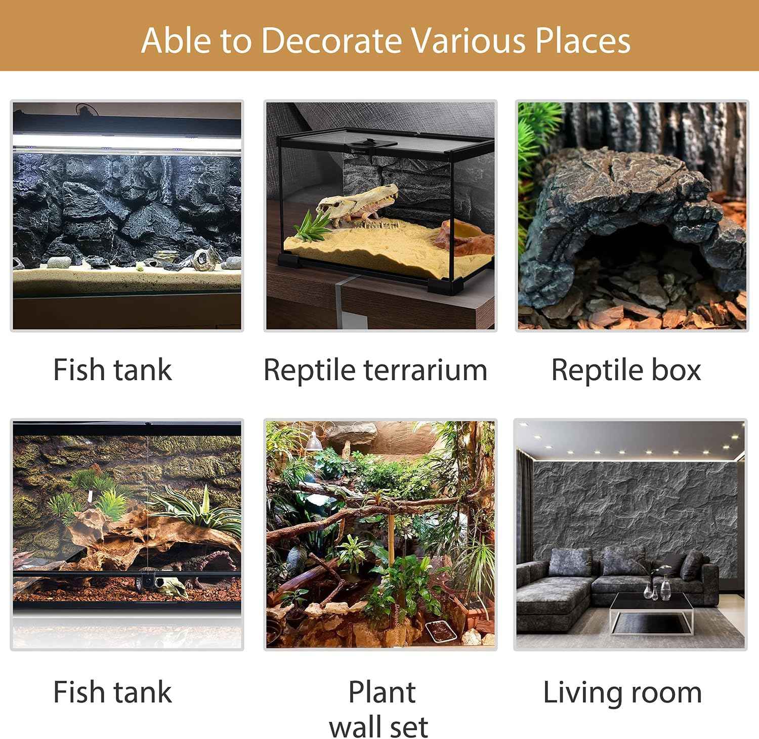 4pcs Rock Terrarium Background,3D Reptile Tank Background Board,Amphibian Stereo Backdrop Wall,Lizard Snake Gecko Spider Chameleon Turtle Fish pet silo Background Decorative Panel