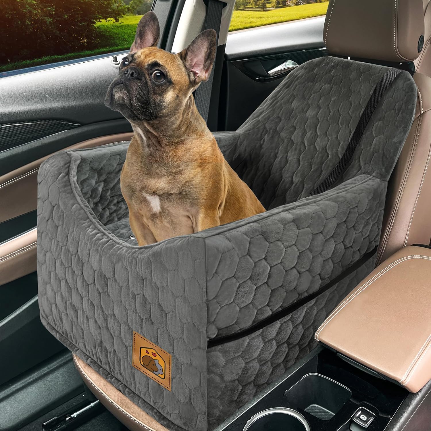 Dog Car Seat for Small/Medium Dogs, Memory Foam Dog Booster Seat, Travel Safety Per Car Seat with Washable Removable Cover, Storage Pockets for Dogs up to 35 lbs(Gray) - Pet Explorer