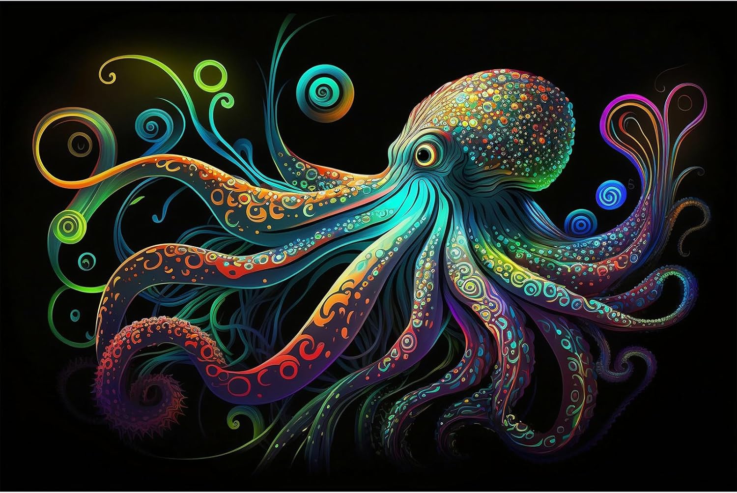 Octopus Aquarium Background Exquisite Colorful Octopus Terrarium Background Glowing Octopus on Black Background Fish Tank Backdrop Octopus Backdrops Poster Wallpaper Decorations Vinyl 36x24in - Pet Explorer