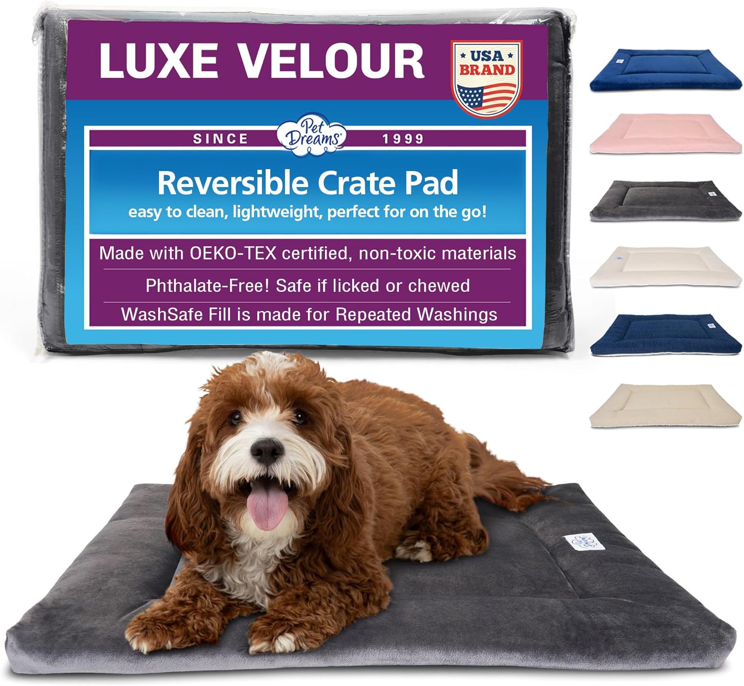 Pet Dreams Dog Crate Pad - Washable Kennel Mat, Crate Pads for Dog Cages, Non-Toxic, Flat Indoor Cat Bed, Fits iCrate 18, 24, 30, 36, 42, 48 Inches (Grey, Medium, 30") - Pet Explorer