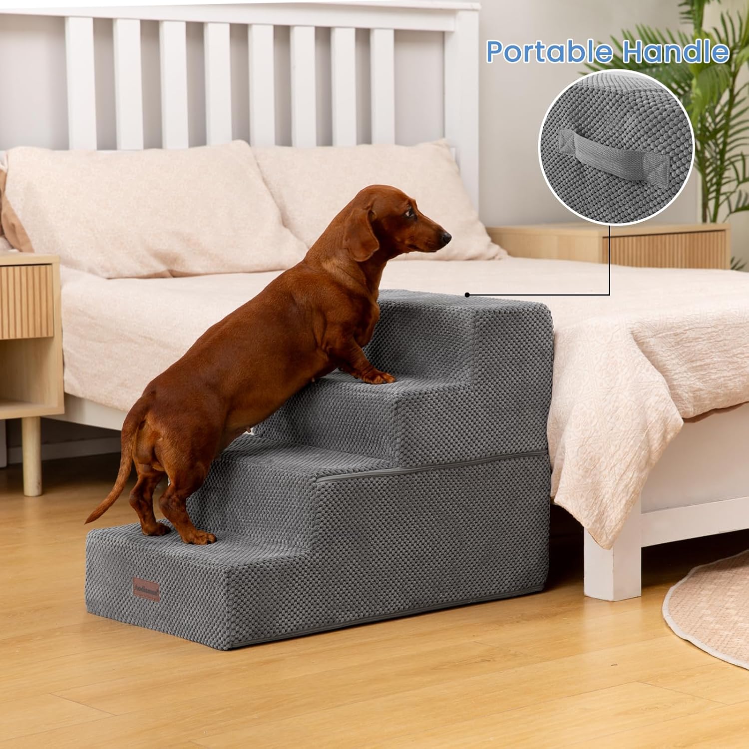Dog Stairs for Bed 18.5" H, 4-Step Dog Steps for Small Dogs and Cats, Indoor Non-Slip Balanced Pet Stairs are Suitable for Puppy, Older Cat,Gery - Pet Explorer