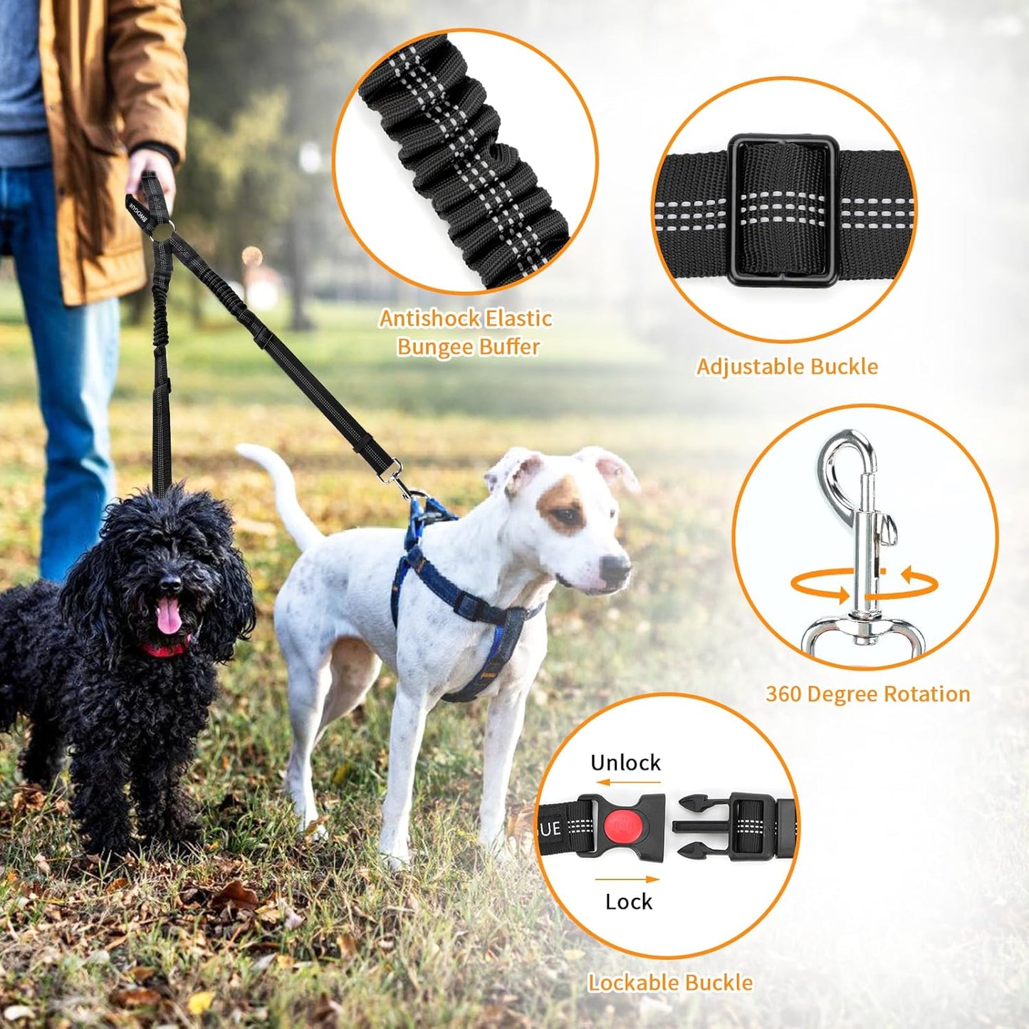 BWOGUE Double Dog Cat Seat Belts, Car Headrest Restraint Adjustable Travel Leash,Safety Elastic Leads Splitter Connect Vehicle Seatbelt Harness for 2 Dogs - Pet Explorer