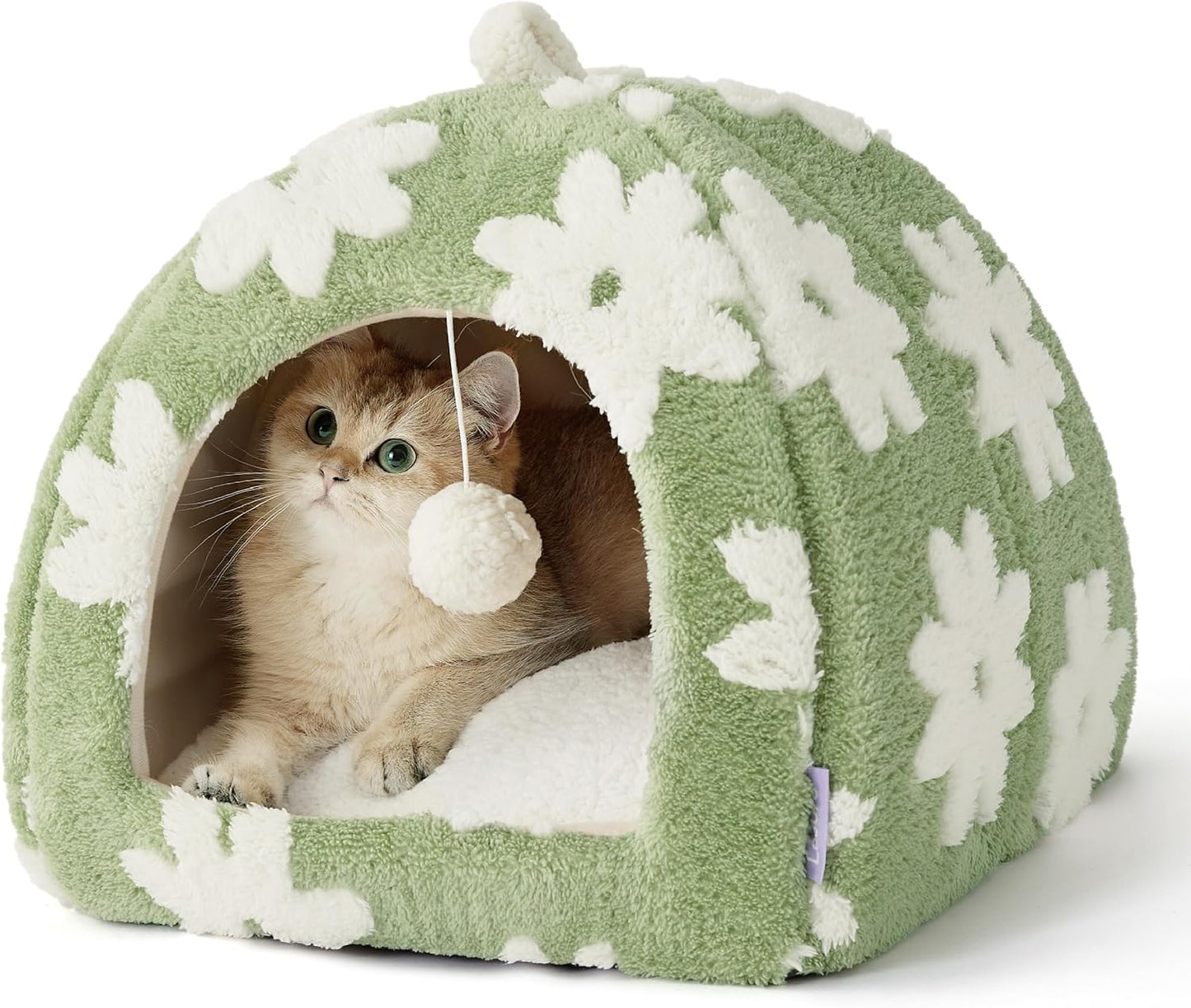 Lesure Cute Cat Beds for Indoor Cats - 2 in 1 Cat Cave Bed for Kittens and Small Pets with Removable Washable Cushioned Pillow, Cozy Ktten Tent with Non-Slip Bottom, Green, 16 inches - Pet Explorer