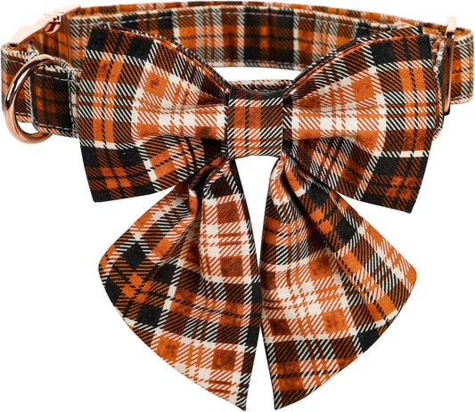 Lionet Paws Halloween Dog Collar with Bowtie - Cute Cotton Adjustable Fall Bowtie Dog Collar with Metal Buckle for Small Medium Large Dog Girl Boy Gift, XL, Neck 16-26in