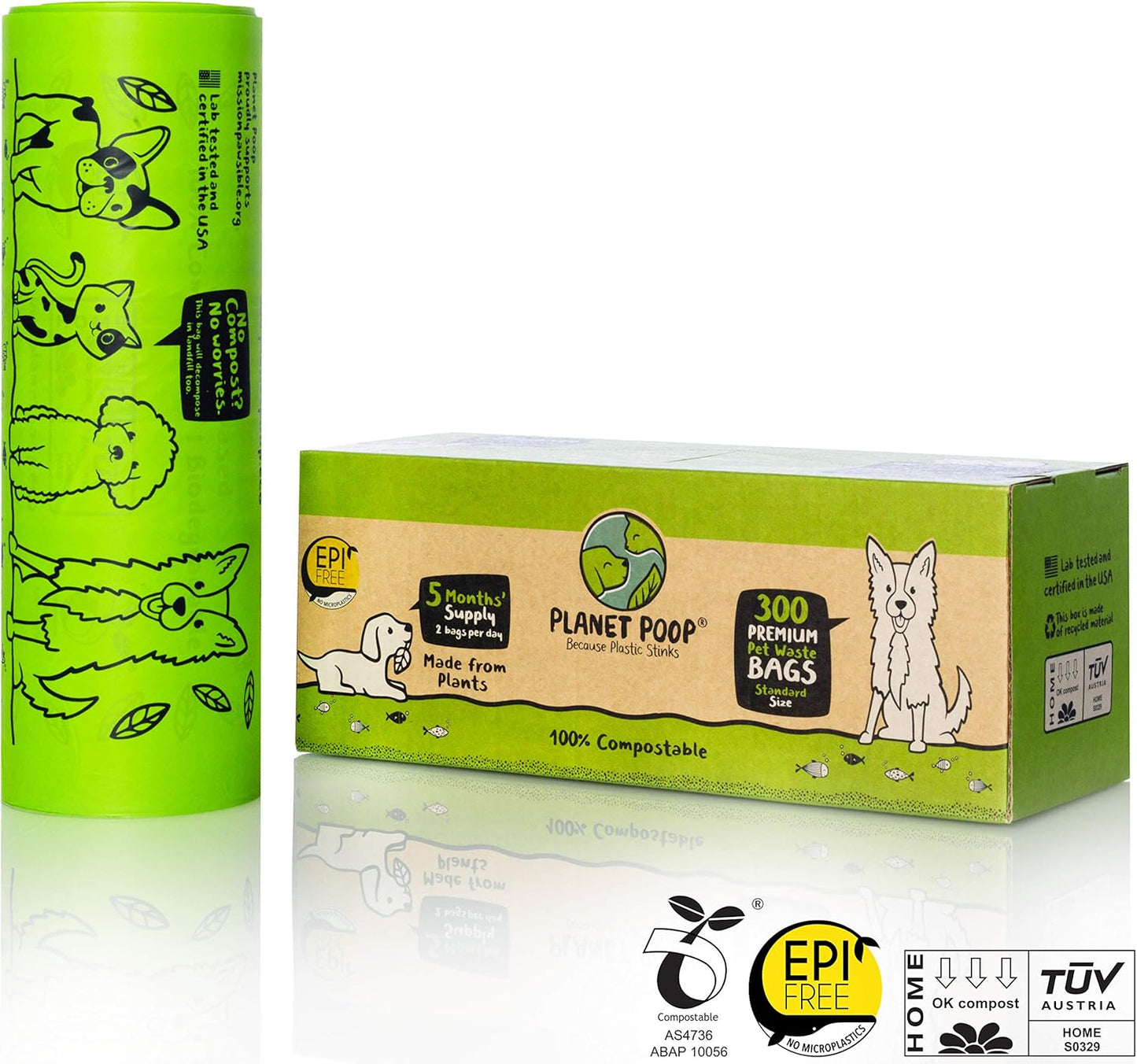PLANET POOP Home Compostable Dog Poop Bags, Large Single Roll 300 Grab & Go, for Dogs Un-Scented Dog Waste Bags, Thick Leakproof Doggy Cat Bag, Plant-Based Pet Supplies - Pet Explorer