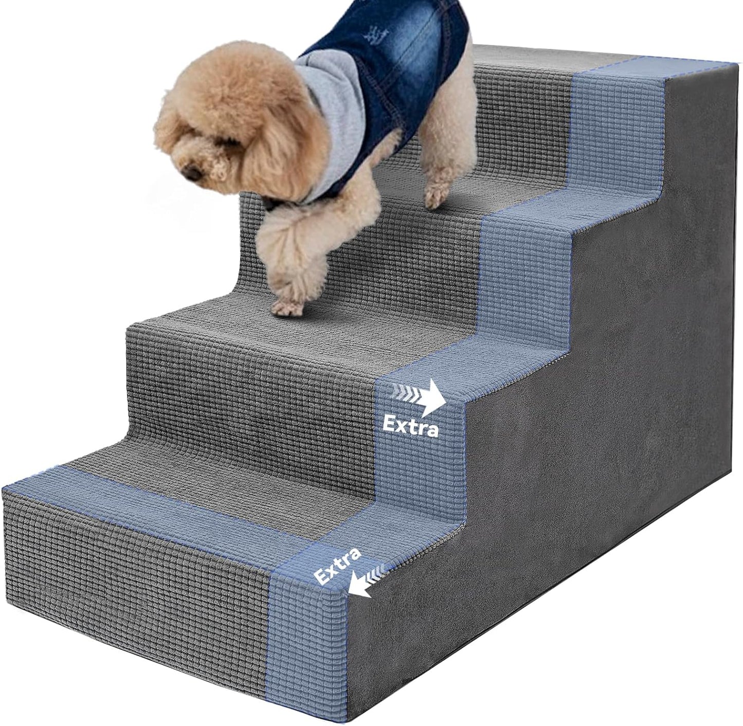 Niubya Dog Stairs for Small Dogs and Cats,18'H Non-Slip Bottom Pet Steps for High Beds and Couch,High-Density Foam Pet Stairs Grey,4 Steps - Pet Explorer