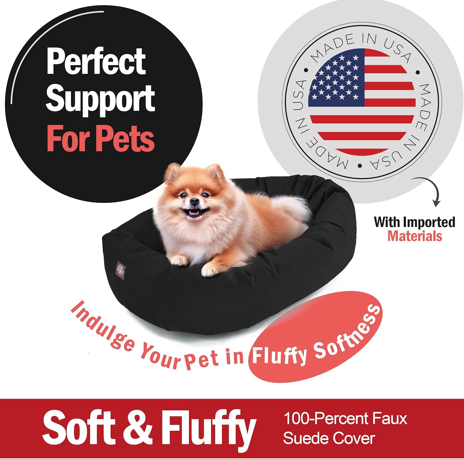 Majestic Pet 24 Inch Suede Shredded Memory Foam Mix Calming Small Dog Bed Washable 24 x 19 x 7 (Inch) - Cozy Soft Round Donut Dog Bed with Spine for Head Support - Pet Bed Black - Pet Explorer