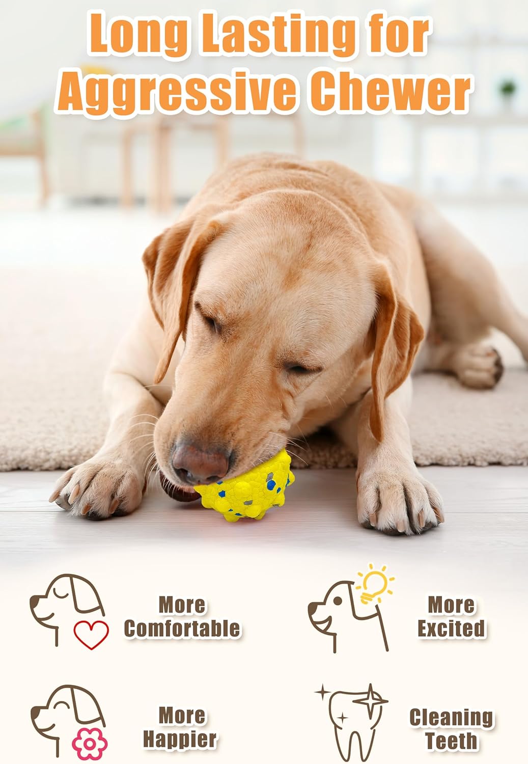 Dog Tennis Balls for Aggressive Chewers, Indestructible Durable Bouncy Interactive Toy for Dogs Fetch Game Lightweight Floating Outdoor Training(4Pcs Large)