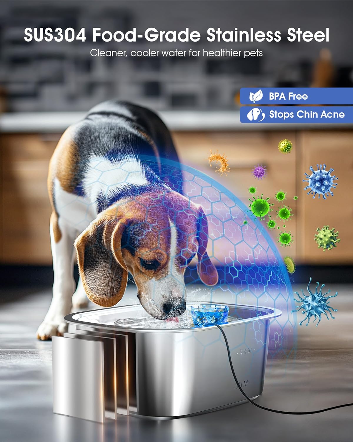 Dog Water Fountain for Large Dogs - 3 Gallon Stainless Steel Dog Water Bowl Dispenser with 4 Filters, Automatic Big Extra Large Capacity Pet Water Fountain, Easy Clean with Quiet Pump - Pet Explorer