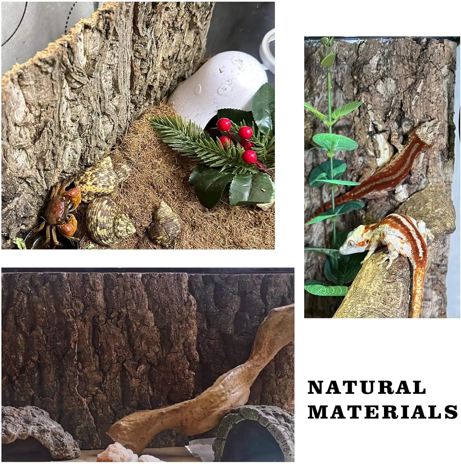 2 Pack Cork Bark Background for Reptiles Tank & Terrarium, 11.8 × 7.9 Inch Reptile & Amphibian Climbing Wall, Aquarium Decor Accessories for Turtle Bearded Dragon Chameleon Snake Lizard Hermit Crab - Pet Explorer