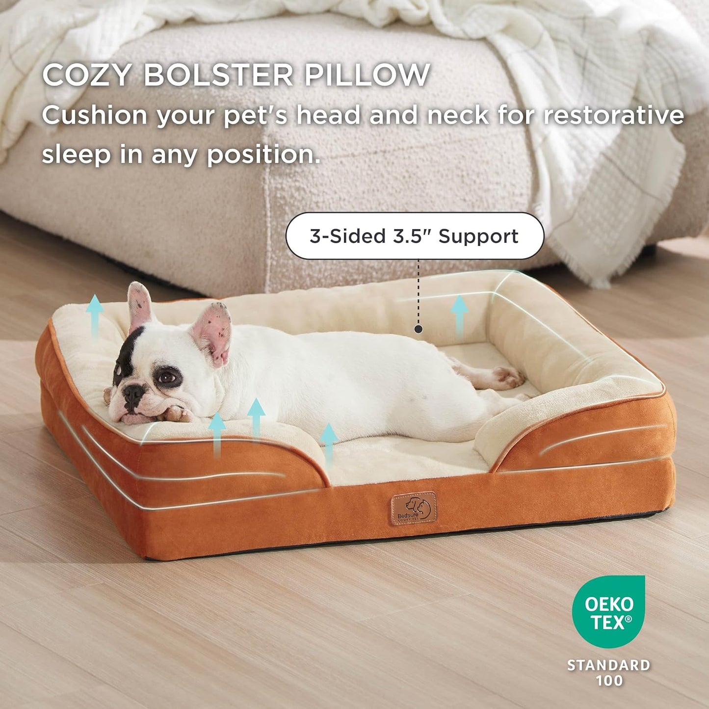 Bedsure Orthopedic Dog Bed Medium Size Dogs - Washable Medium Dog Cat Bed Waterproof, Comfort Pet Couch Sofa with Washable Removable Cover, Pets Bed with Nonskid Bottom, Ember Clay, 28" - Pet Explorer