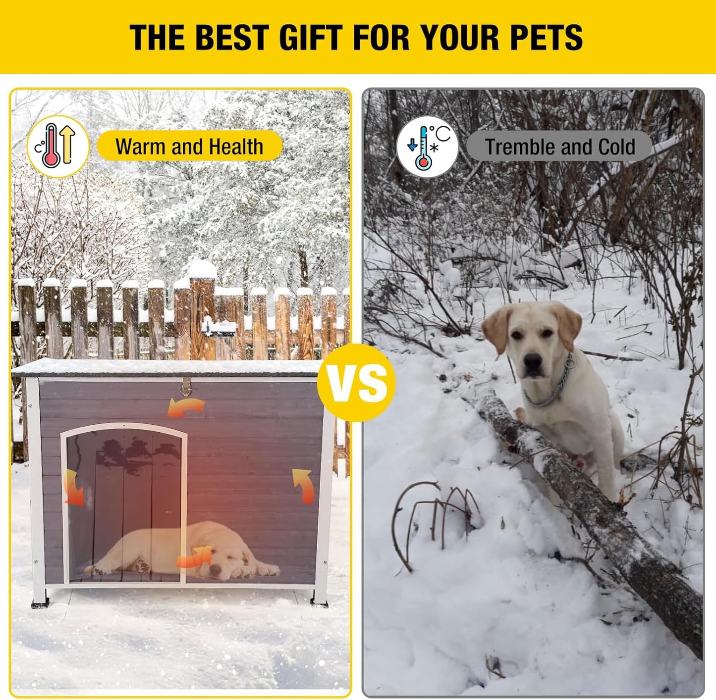 Aivituvin Insulated Dog House for Winter Outdoor Dog Kennel with All-Around Iron Frame- 100% Insulated Guarantee - Pet Explorer