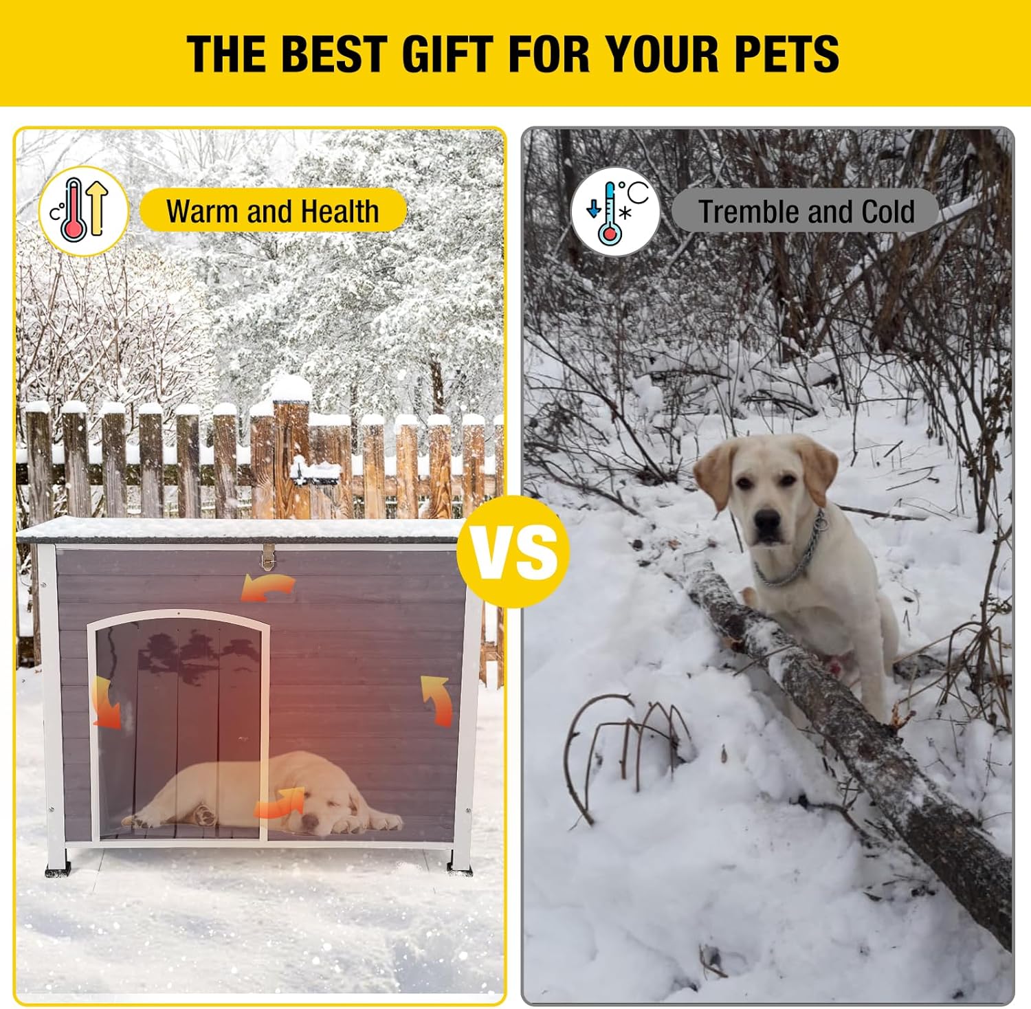 Aivituvin Insulated Dog House for Winter Outdoor Dog Kennel with All-Around Iron Frame- 100% Insulated Guarantee - Pet Explorer