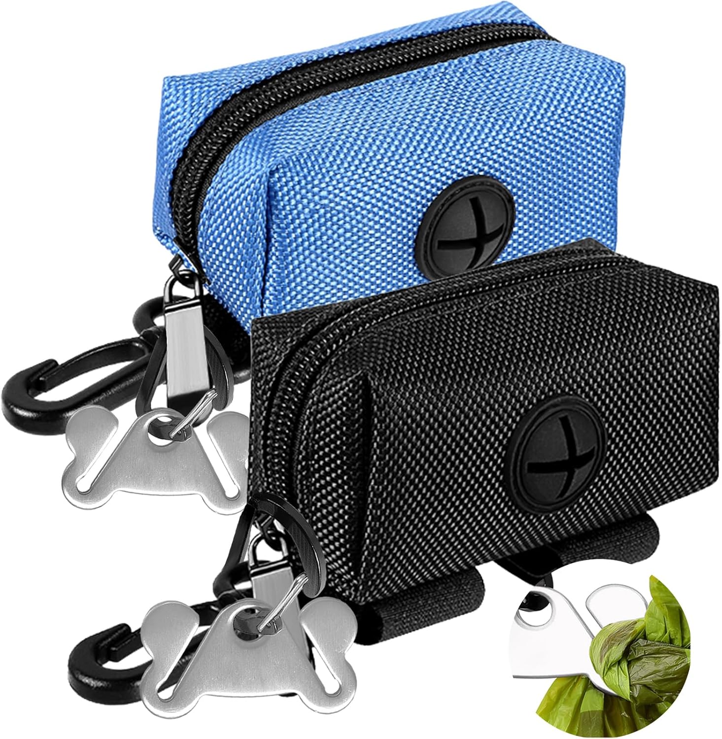 Dog Waste Bag Dispenser Pet Poop Bags Holder for Doggie Waste Bags Dispensers Soft Fabric Zipper Small Doggy Puppy Pouch for Leash Accessory Attachment with Carrier,2PCS Blue&Black - Pet Explorer