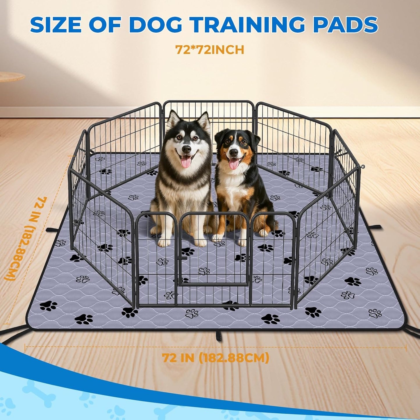 Fostanfly Washable Pee Pads for Dogs, 72"x72"-1 Pack Extra Large Reusable Potty Pads for Floor, Non-Slip Waterproof Pet Playpen Mat for Puppy/Senior Dog Whelping Incontinence - Pet Explorer