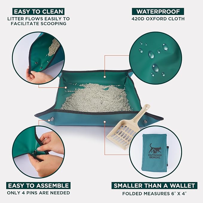 OutdoorBengal Travel Litter Box for Cats Small & Foldable - Non-Stick Portable Litter Box for Cat Traveling, No-Mess, Collapsible Litterbox (Essentials Traveling with Cats by Car, Plane, and Camping)