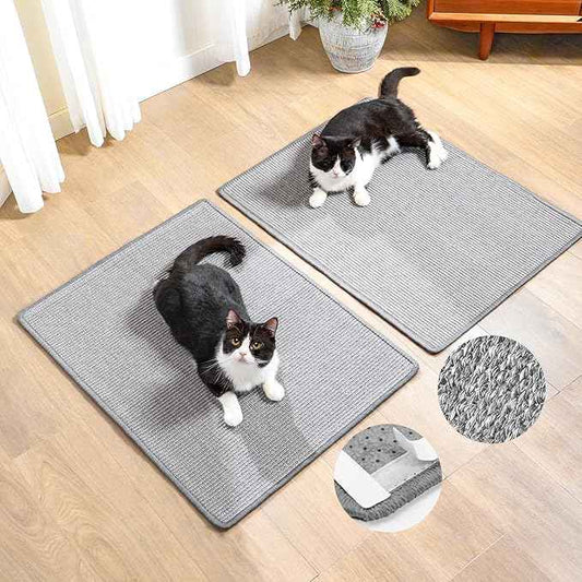 Cat Scratcher Mat,Natural Sisal Cat Scratch Pad with Hook&Loop Tape,Horizontal Floor Kitty Scratching Pads Rug for Indoor, Furniture Protector for Couch&Carpets&Sofas, Large, Grey, 2 Pack