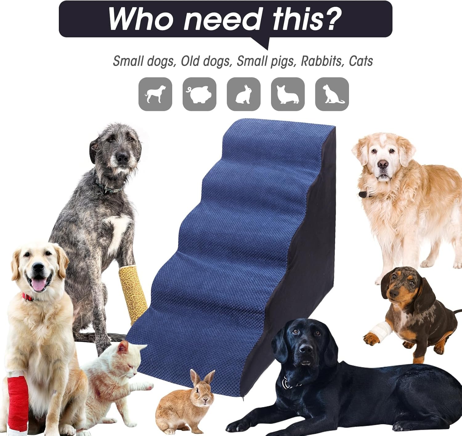 Dog Steps&Stairs for High Beds 24.4 inches High Up to 24-28 inches Bed, Tall Extra Wide Pet Stairs/Steps for High Bedsides,Non-Slip Dog Ramps for Small Older Dogs/Cats(Blue) - Pet Explorer