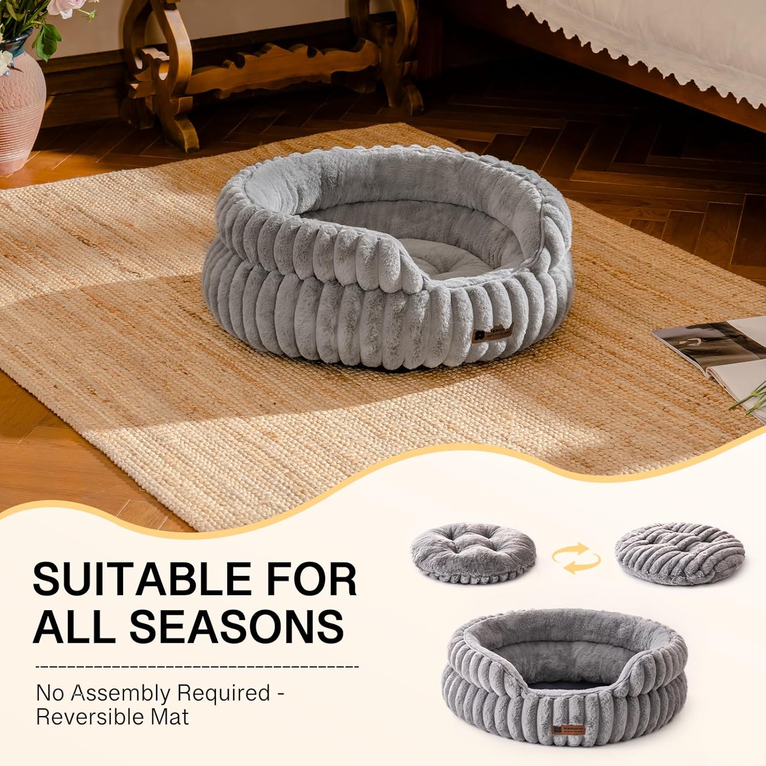 MEWOOFUN Dog Bed for Medium Dogs, Washable Large Cat Beds for Indoor Cats, Donut Pet Bed for Dogs and Cats with Anti-Slip Bottom (Grey, 27"x27"x10") - Pet Explorer