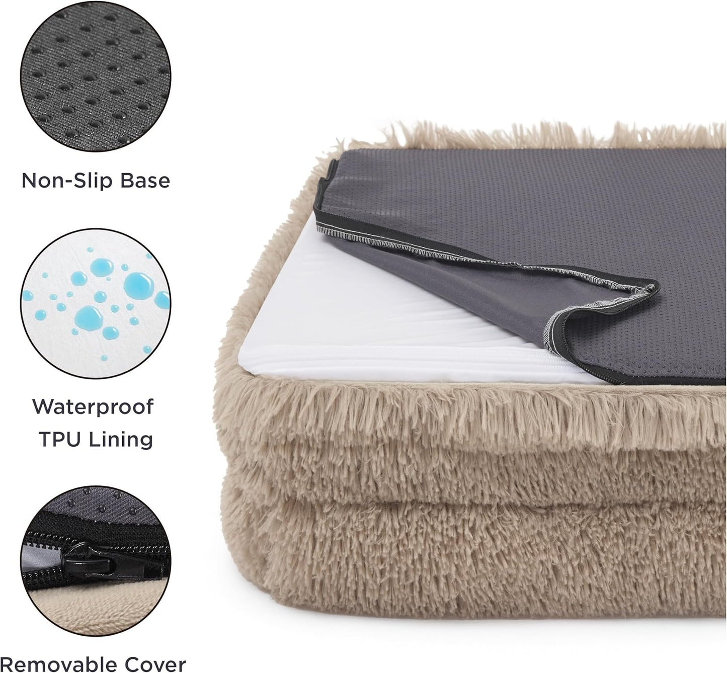 Bedsure Orthopedic Dog Beds for Small Dogs - Washable Small Dog Cat Bed Waterproof, Comfort Pet Couch Sofa with Washable Removable Cover, Pets Bed with Nonskid Bottom, Long Faux Fur-Taupe, 24" - Pet Explorer