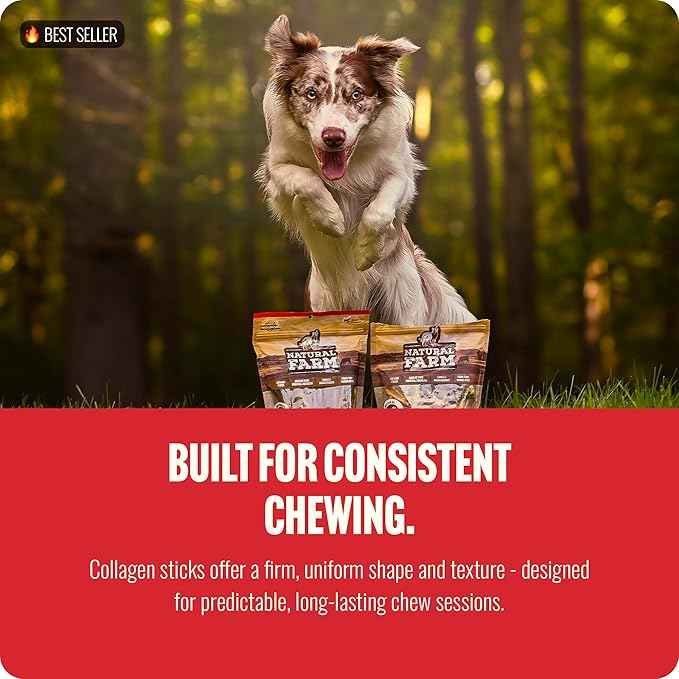 Natural Farm Peanut Butter Flavor Collagen Sticks for Dogs (6 Inch, 15 Pack), Long-Lasting Beef Collagen Sticks, Rawhide Alternative Chews with Chondroitin & Glucosamine, Low-Fat Dental Treats