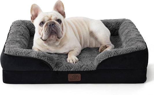 Bedsure Orthopedic Dog Bed Medium Size Dogs - Washable Medium Dog Cat Bed Waterproof, Comfort Pet Couch Sofa with Washable Removable Cover, Pets Bed with Nonskid Bottom, Plush-Black, 28" - Pet Explorer