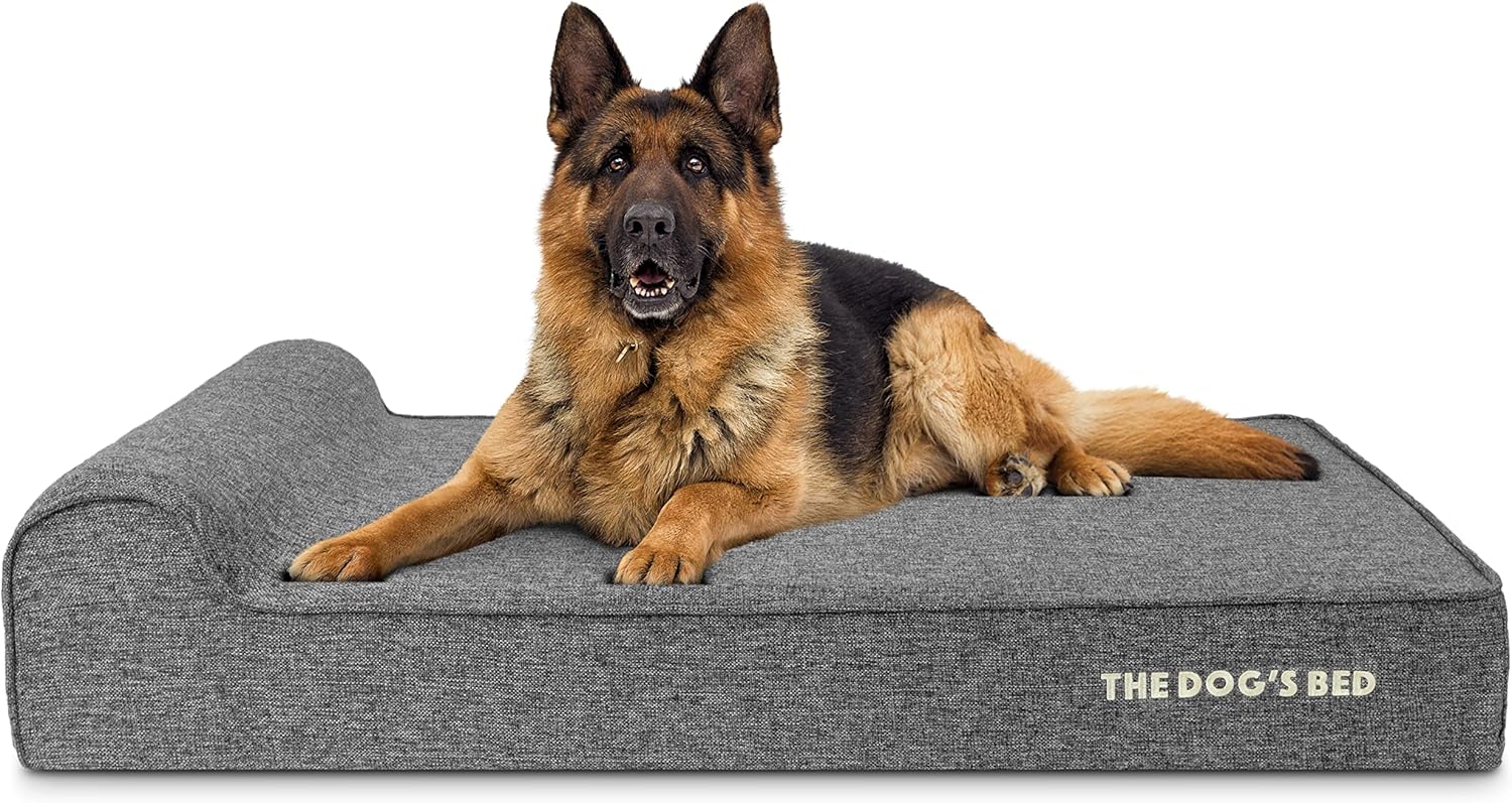 The Dog’s Bed Orthopedic Headrest Dog Bed XL Linen Grey 46x28, Memory Foam, Pain Relief for Arthritis, Hip & Elbow Dysplasia, Post Surgery, Lameness, Veterinary Approved, Waterproof Washable Cover - Pet Explorer