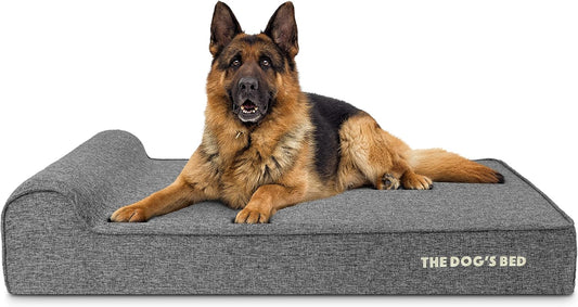 The Dog’s Bed Orthopedic Headrest Dog Bed XL Linen Grey 46x28, Memory Foam, Pain Relief for Arthritis, Hip & Elbow Dysplasia, Post Surgery, Lameness, Veterinary Approved, Waterproof Washable Cover - Pet Explorer