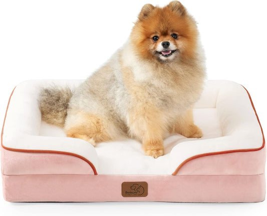 Bedsure Small Orthopedic Dog Bed - Washable Bolster Dog Sofa Beds for Small Dogs, Supportive Foam Pet Couch Bed with Removable Washable Cover, Waterproof Lining and Nonskid Bottom Couch, Pink - Pet Explorer