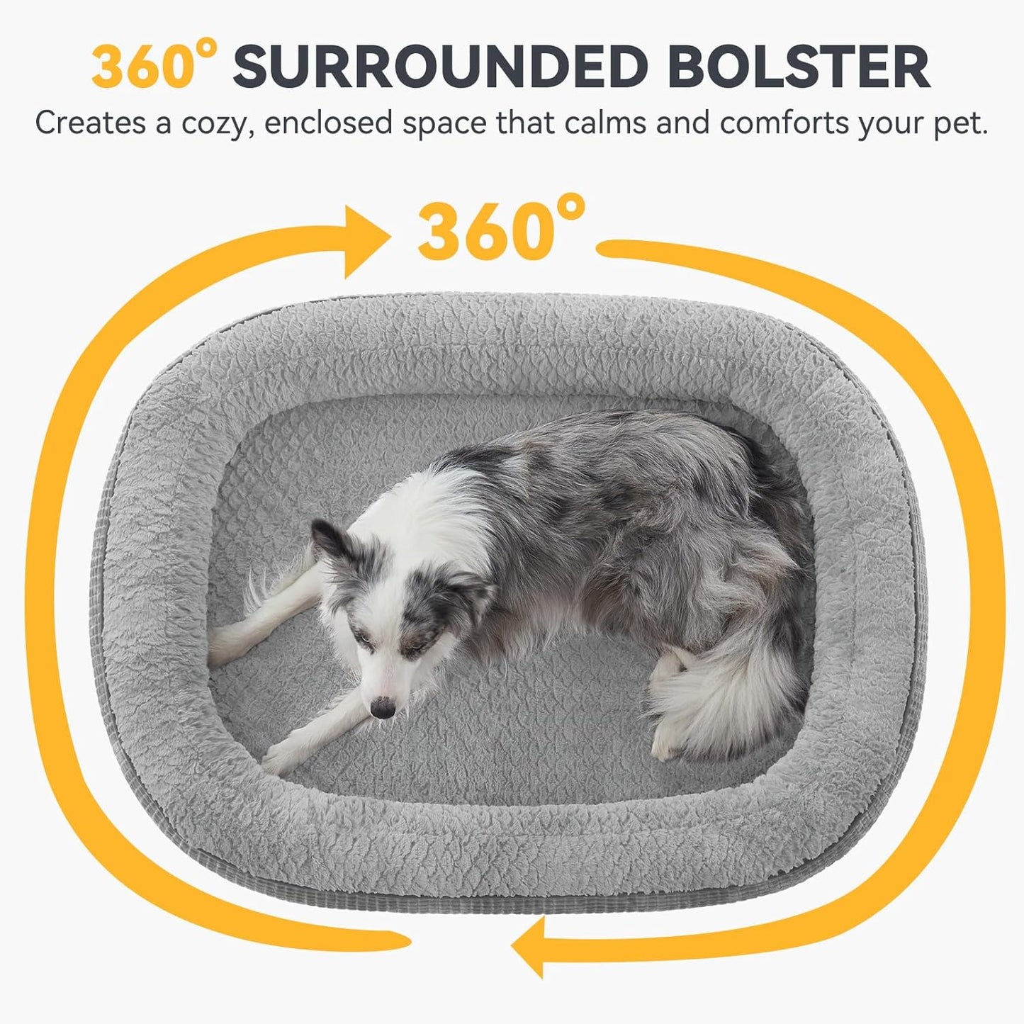 JOEJOY Orthopedic Dog Bed for Extra Large Dogs, Egg-Crate Memory Foam Pet Bed with Bolster Sides, Waterproof Lining, Removable Washable Cover & Non-Slip Bottom, Light Grey - Pet Explorer