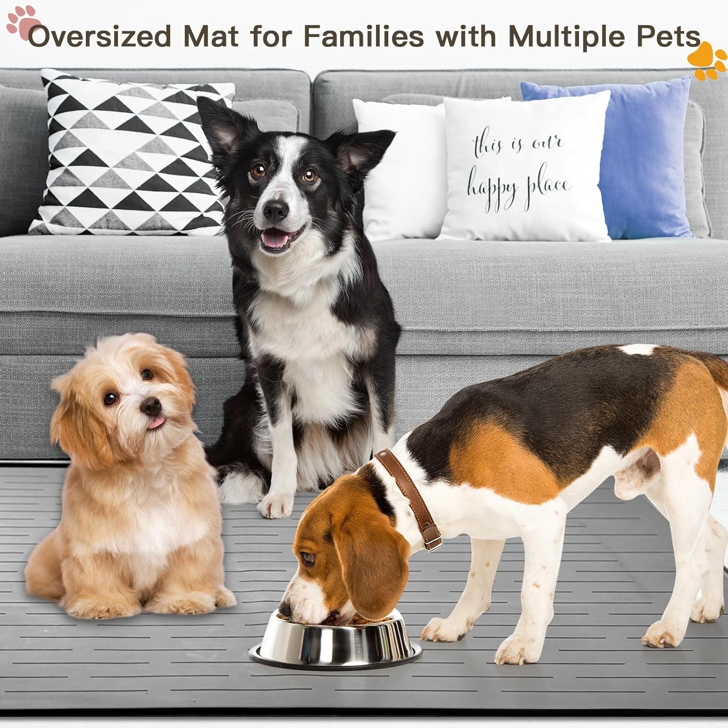 Large Dog Mats for Food and Water, 40"x30" Waterproof Pet Food Mats for Floor Nonslip Silicone Bowl Mats with Raised Edges - Pet Explorer
