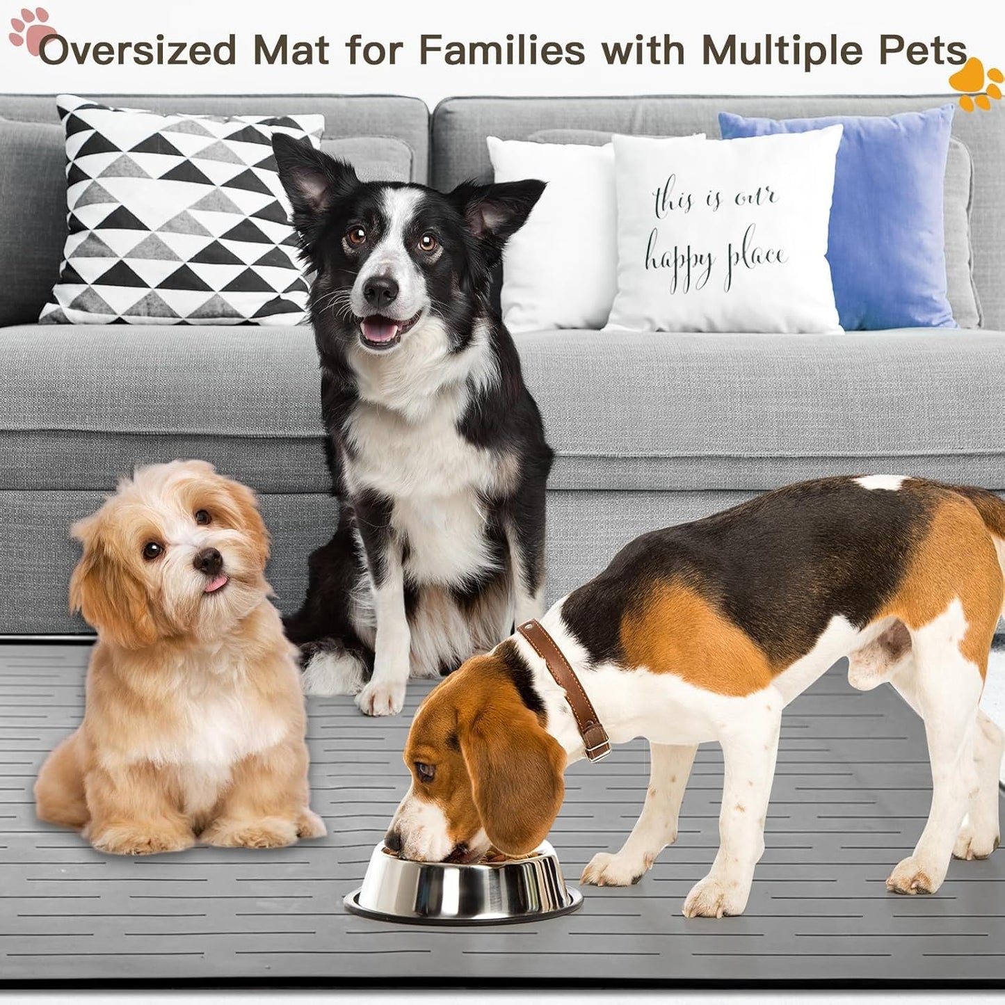 Large Dog Mats for Food and Water, 40"x30" Waterproof Pet Food Mats for Floor Nonslip Silicone Bowl Mats with Raised Edges - Pet Explorer