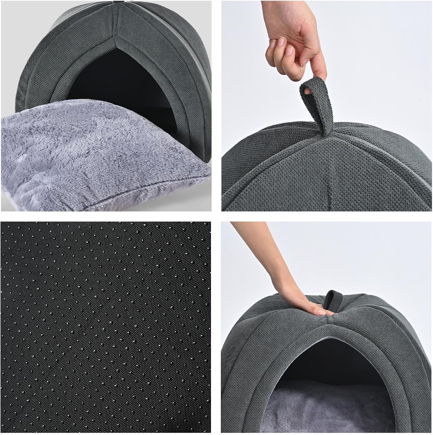 Amazon Basics Cat Cave Bed, 2-in-1 Foldable House for Indoor Cats, with Washable Cushion and Non-Slip Base, 15 x 15 Inches, Small - Pet Explorer