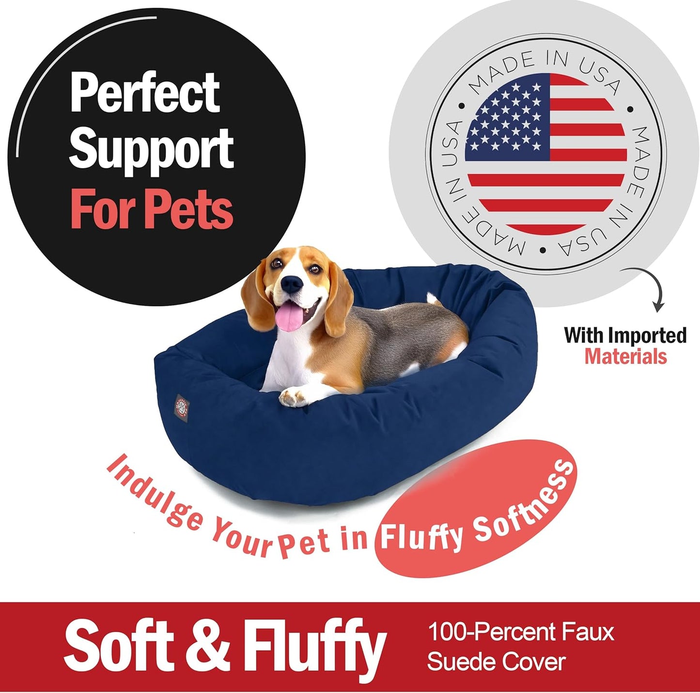Majestic Pet 32 Inch Suede Shredded Memory Foam Mix Calming Medium Dog Bed Washable 32 x 23 x 7 - Cozy Soft Round Donut Dog Bed with Spine for Head Support - Pet Bed Navy - Pet Explorer