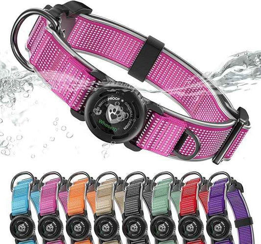 WhoseID Premium AirTag Dog Collar - Waterproof Medium Air Tag Dogs Collar | Magnetic Buckle Heavy Duty Collar | Reflective Dog Collar with AirTag Holder