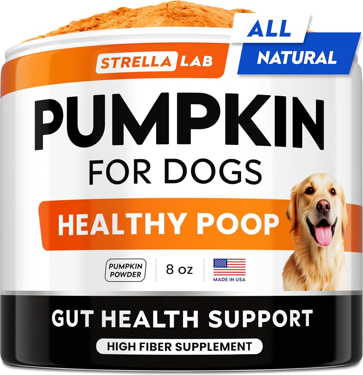 STRELLALAB Pumpkin Powder for Dogs - 8oz Powdered High Fiber Supplement and Stool Softener - Upset Stomach, Food Sensitivity - Improve Digestion - 8oz Powder - Pet Explorer