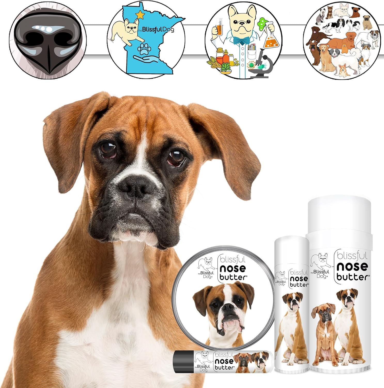 The Blissful Dog Fawn Boxer Nose Butter for Dry, Cracked Skin, Lick-Safe Dog Nose Balm with Moisturizing Shea Butter, Almond, Olive, and Essential Oils, Pet Supplies, Uncented, 1 oz. - Pet Explorer