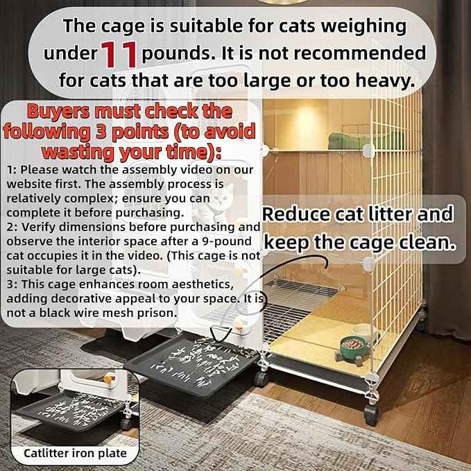 Indoor cat cage with Litter Box, Complimentary Cat Bed, Bow,lcat House with Wheels Outdoor,Large cat Villa Playpen, Small Animal Dog Kennel cat enclosures (41″(L) x18″(W) x46″(H))