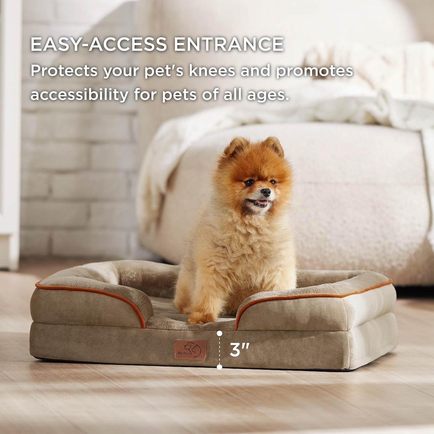 Bedsure Orthopedic Dog Beds for Small Dogs - Washable Small Dog Cat Bed Waterproof, Comfort Pet Couch Sofa with Washable Removable Cover, Pets Bed with Nonskid Bottom, Hazel, 24" - Pet Explorer